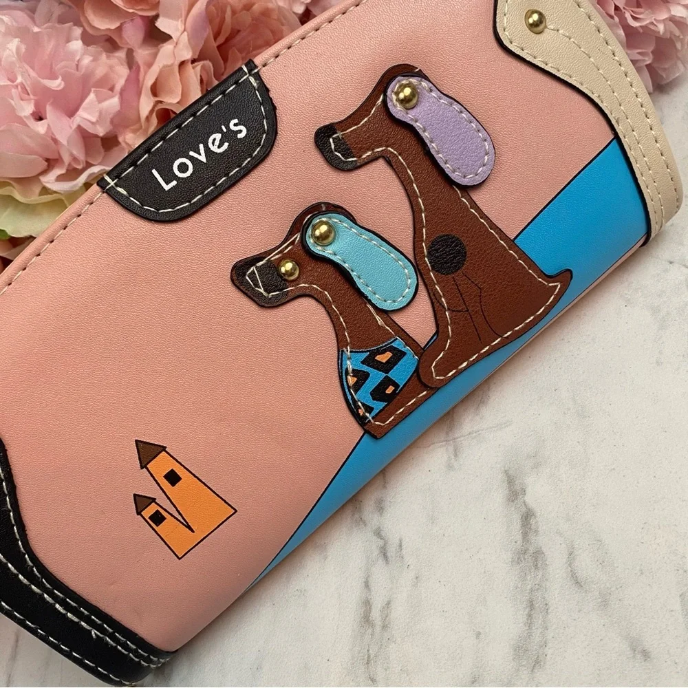 Silly Cartoon Dog Pink Vegan Leather Clutch Wallet - Picture 5 of 16